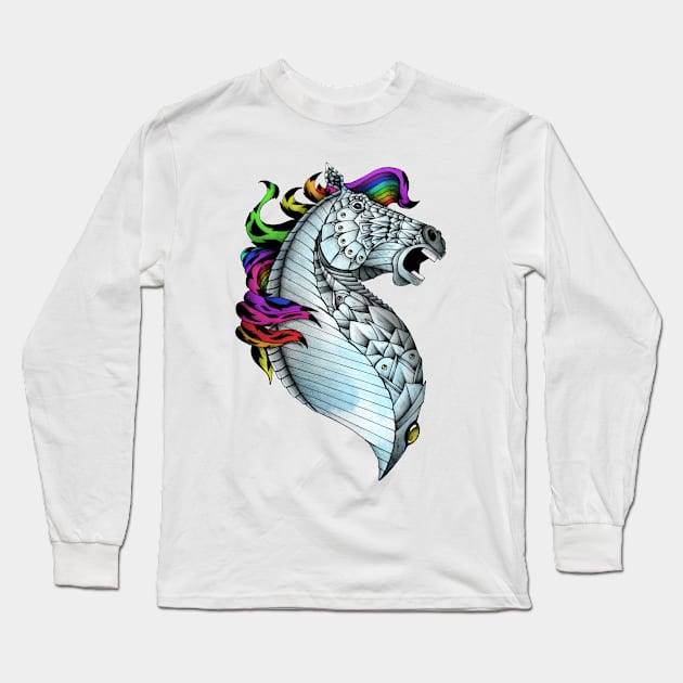 Ornate Rainbow Horse Long Sleeve T-Shirt by Psydrian